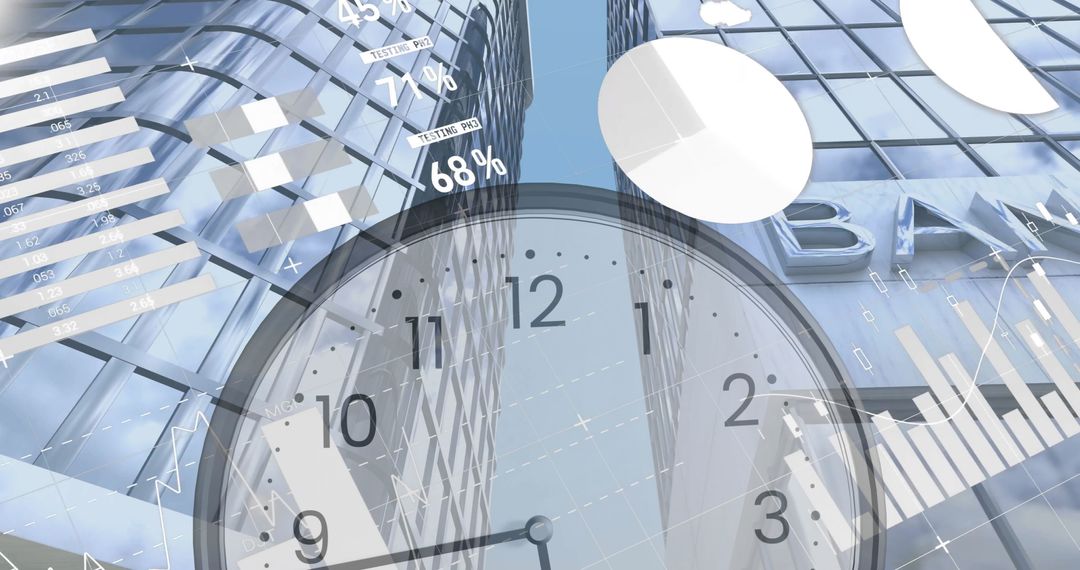 Time Management and Finance Concept with Clock over Business Skyscrapers