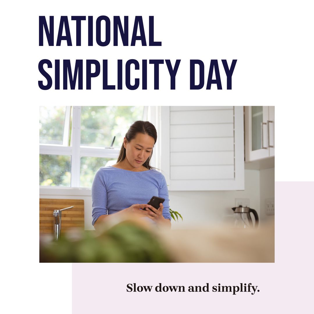 Woman Embracing National Simplicity Day with Smartphone