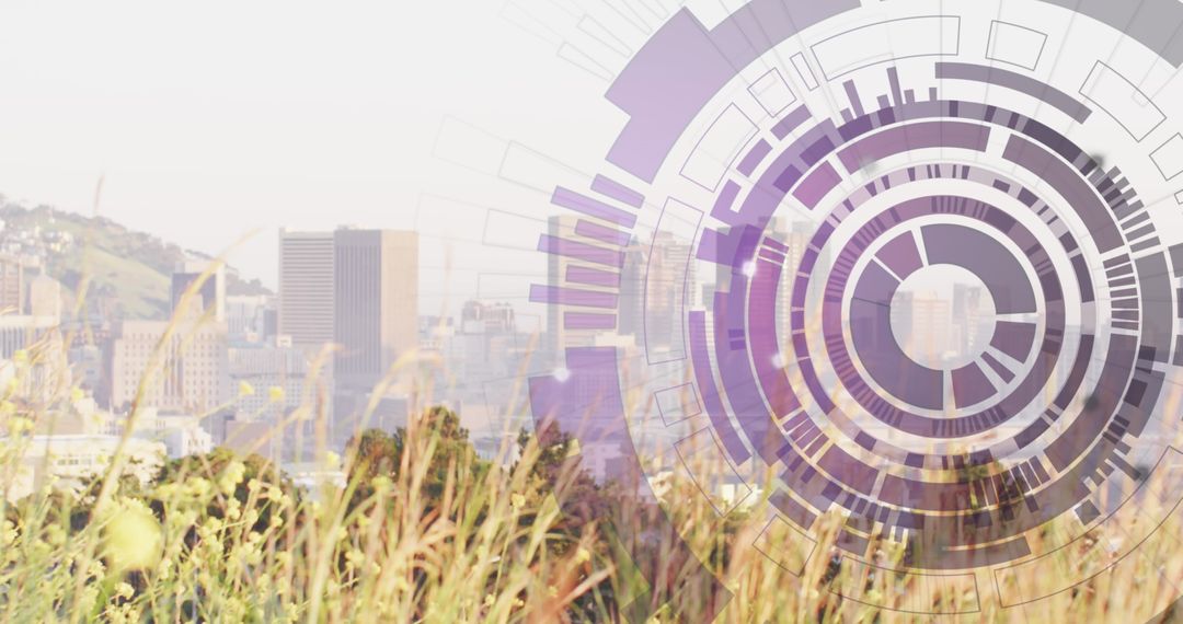 Digital Interface Overlaid on Cityscape Blending Technology and Nature