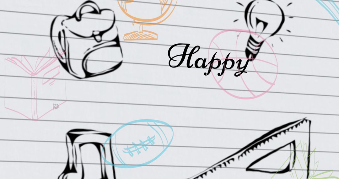 Creative Education Doodles with Happy Message on Lined Paper