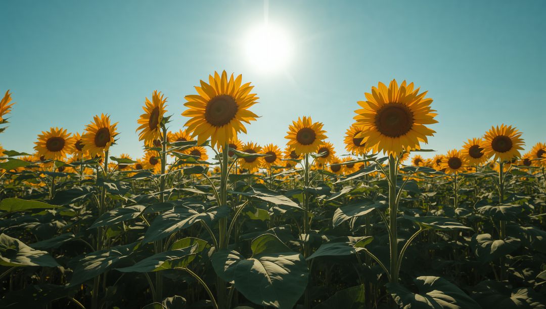 Sunflower Field Illuminated by Sunrise in Serene Rural Setting