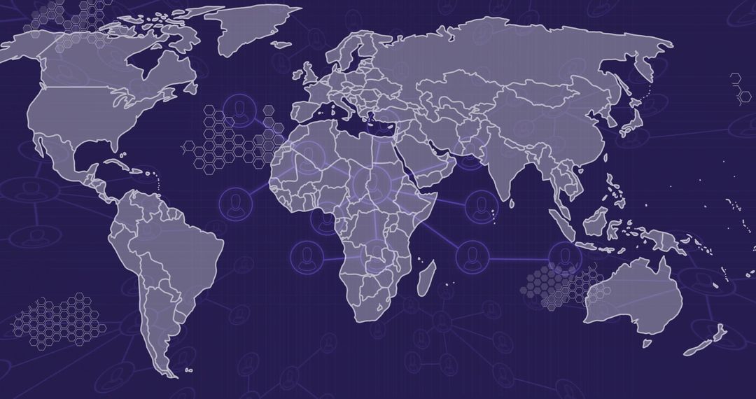 Global Network Connections on World Map with Data Overlay