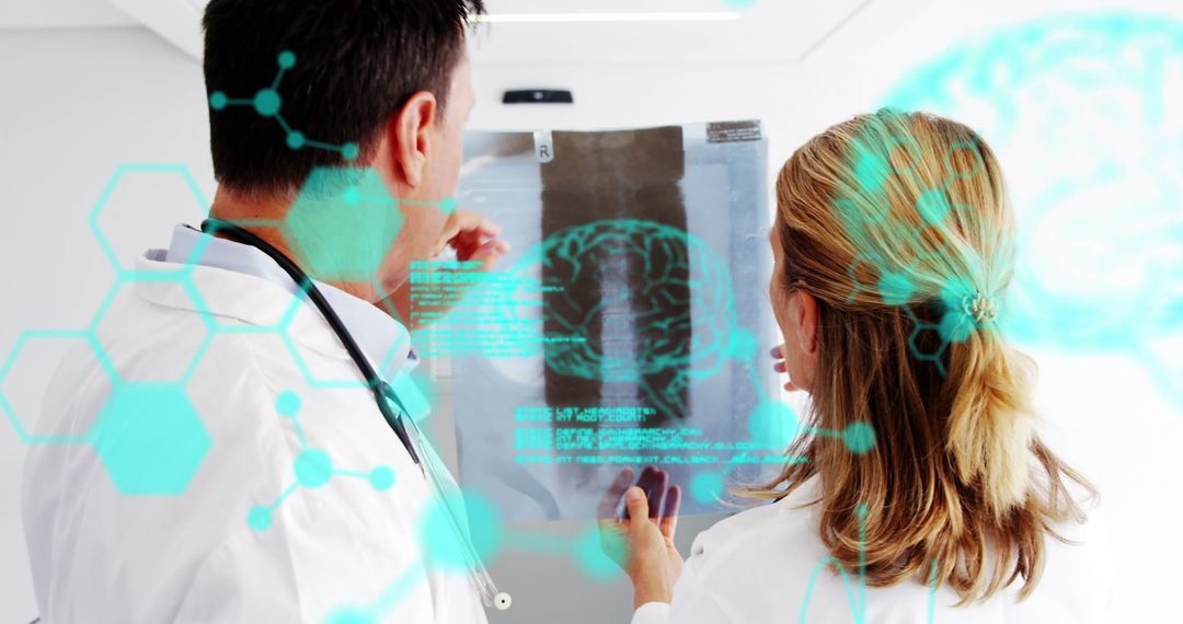 Doctors Analyzing Brain Scan in High-Tech Medical Environment