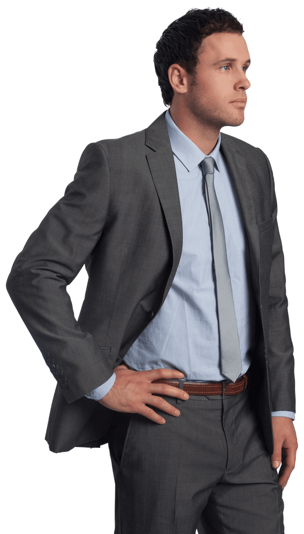 Confident Businessman Standing with Hand on Hip Transparent Image