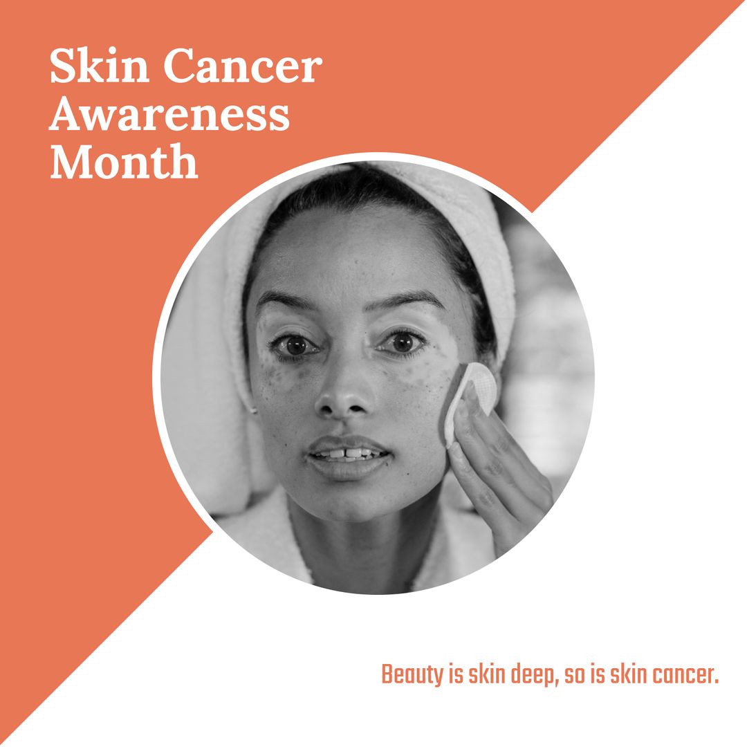 Skin Cancer Awareness Month Campaign with Biracial Woman Cleansing Face - Download Free Stock Templates Pikwizard.com