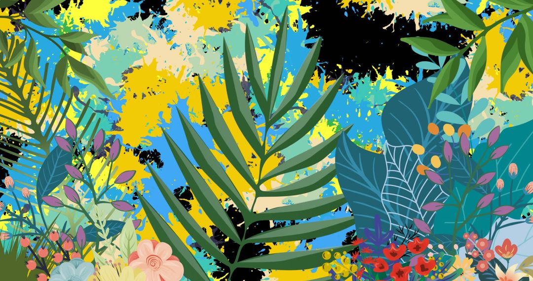 Vibrant Botanical Leaves with Color Splashes Artwork