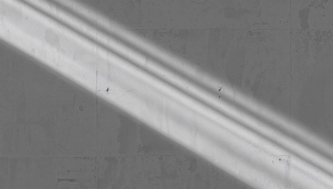 Casting diagonal sunlight across textured concrete wall with panel seams and shadow lines