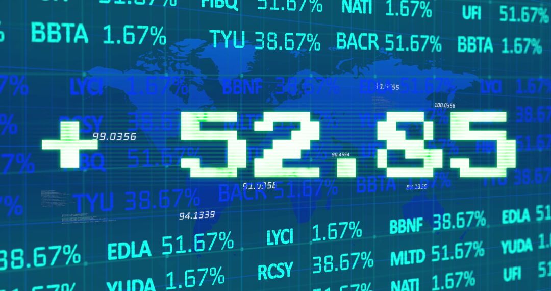 Digital Stock Market Display with Global Map Overlay