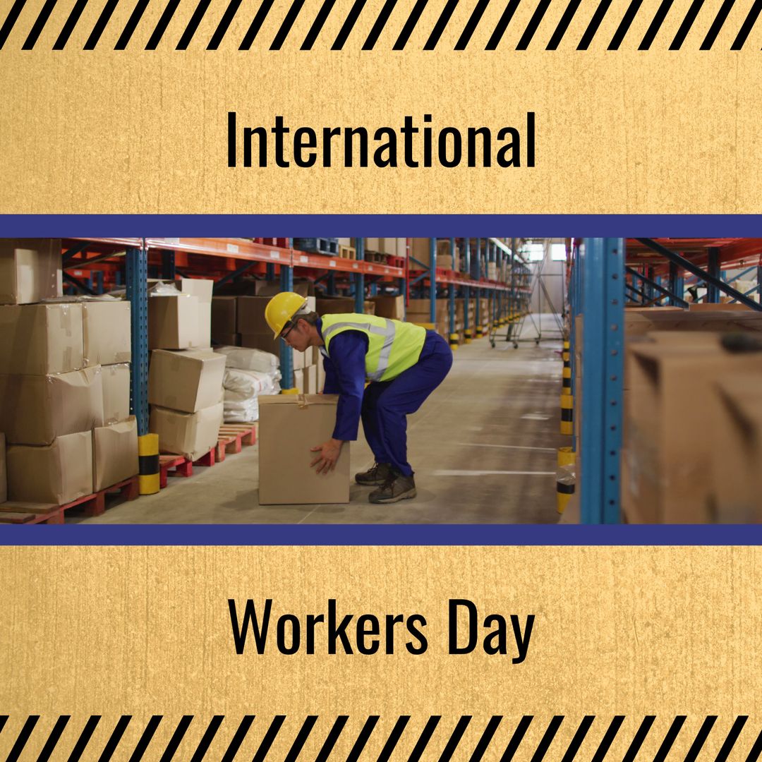 Warehouse Worker Lifting Box on International Workers' Day