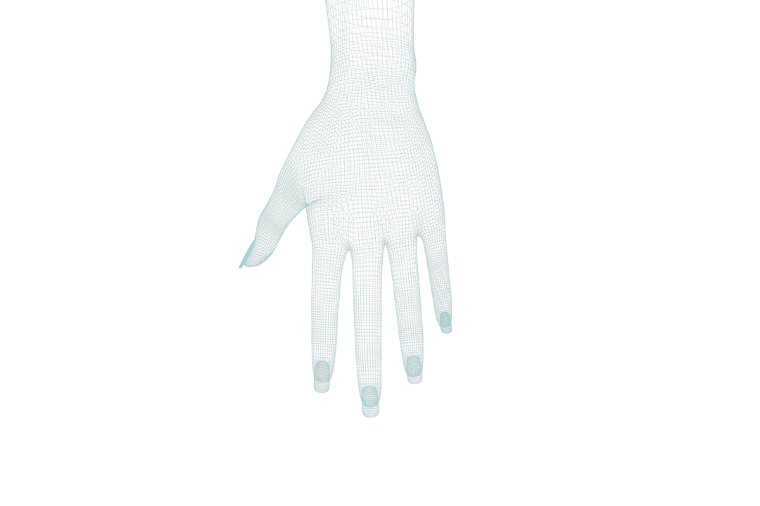 Transparent Wireframe 3D Model of Hand on Black Background