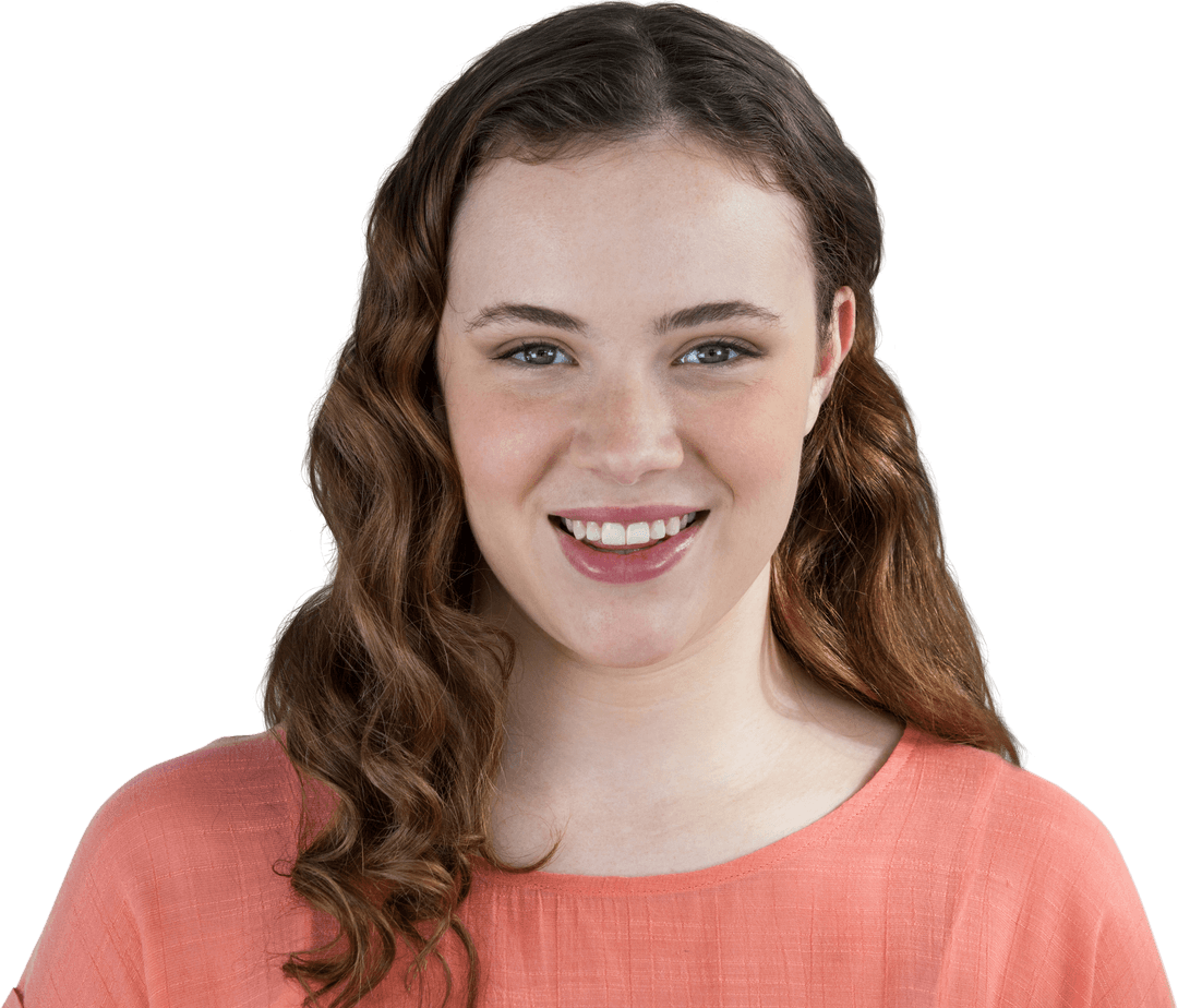 Transparent Portrait of a Smiling Brunette Woman