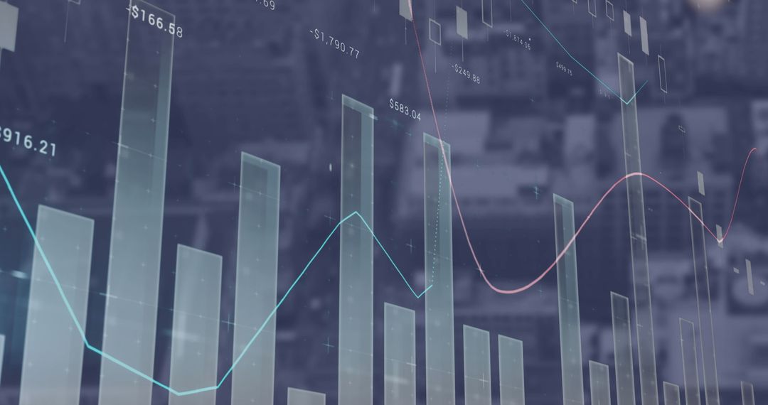 Digital Interface with Financial Data Over Urban Landscape