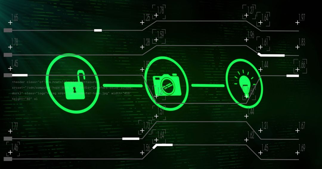 Digital Data Processing with Media Icons on Green Background
