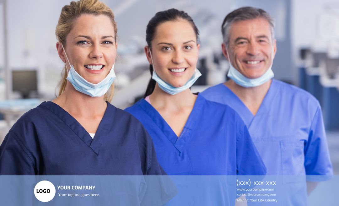 Smiling Medical Team in Blue Scrubs Conveying Trust and Teamwork