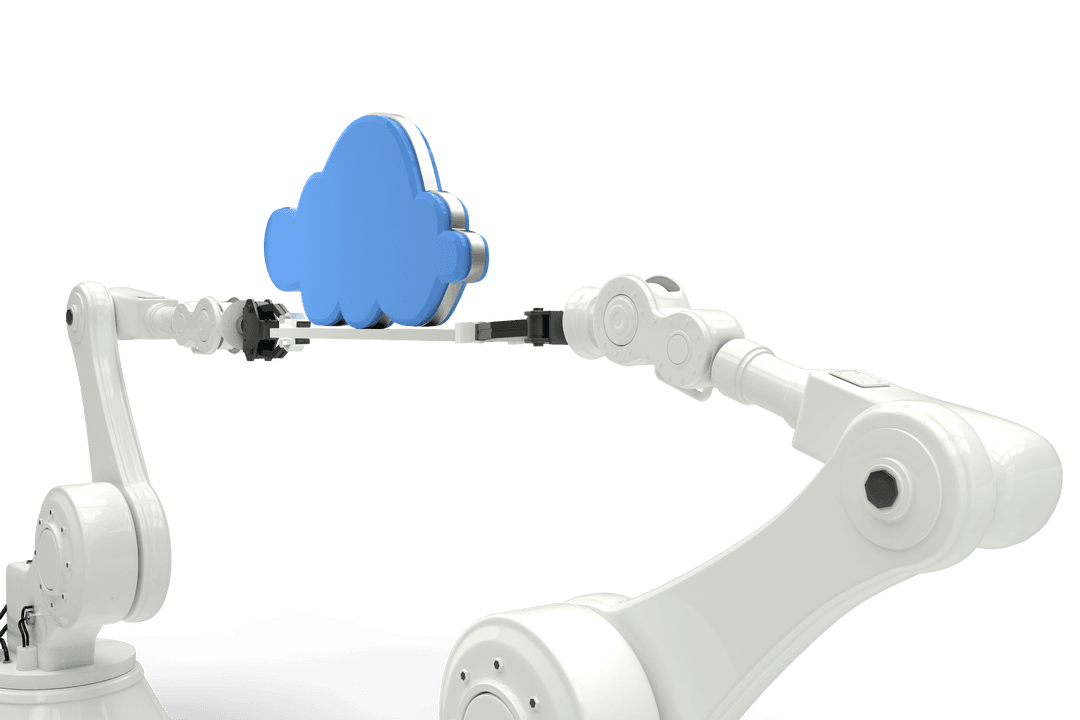 Robotic Hands Holding Blue Cloud Transparent Concept