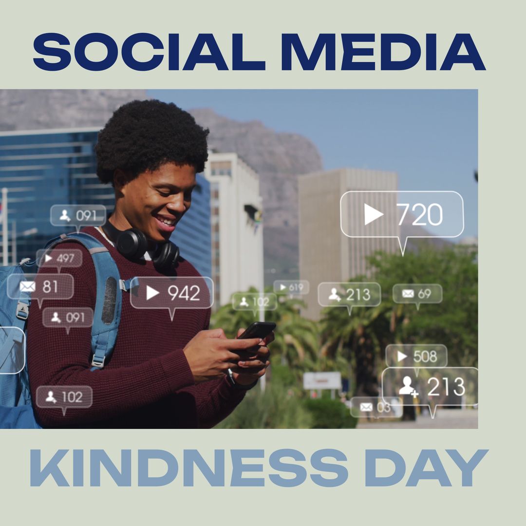 Joyful Young Man Celebrating Social Media Kindness Day