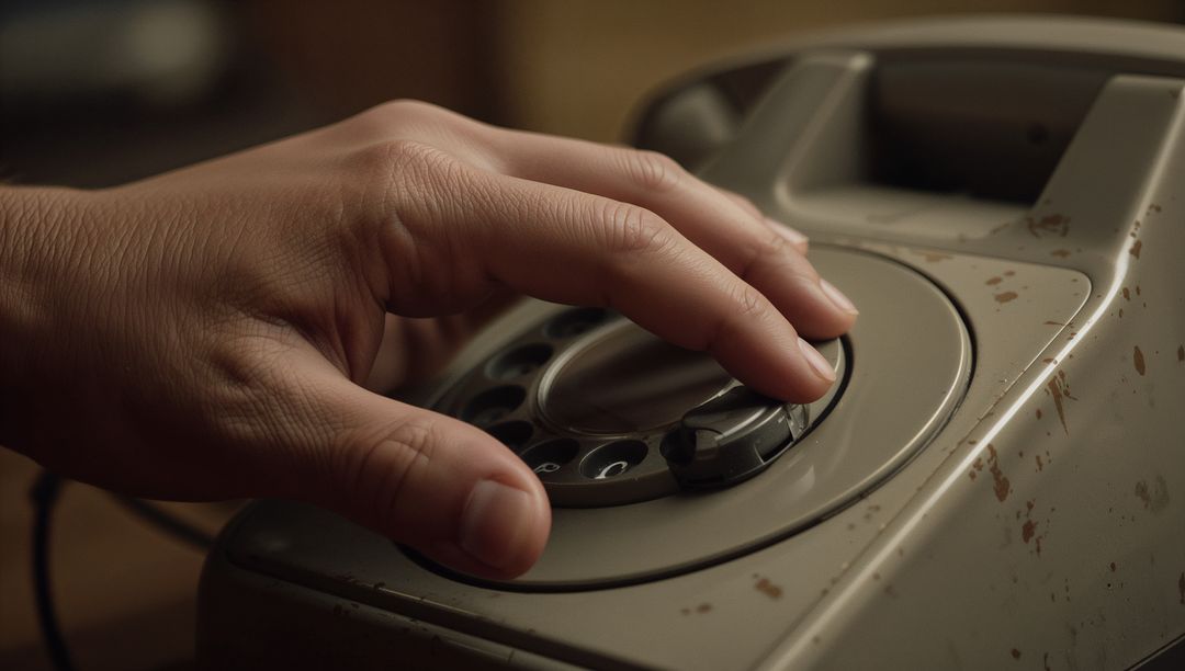 Hand Dialing Vintage Rotary Telephone Reflecting Retro Nostalgia