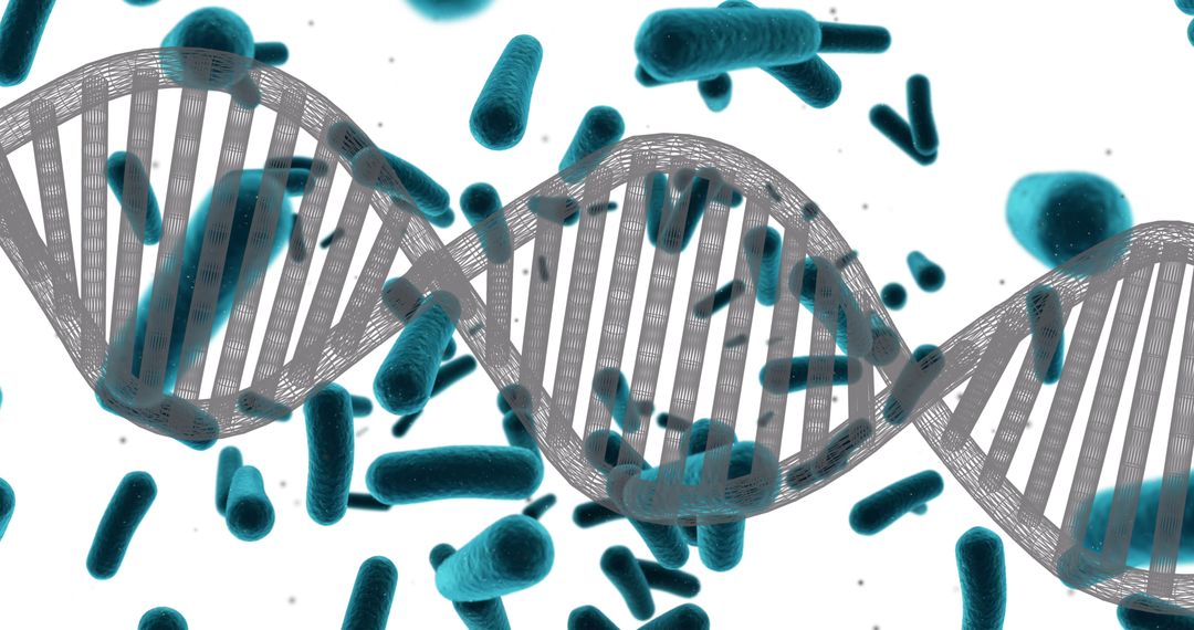 DNA Double Helix with Bacteria Cells Background