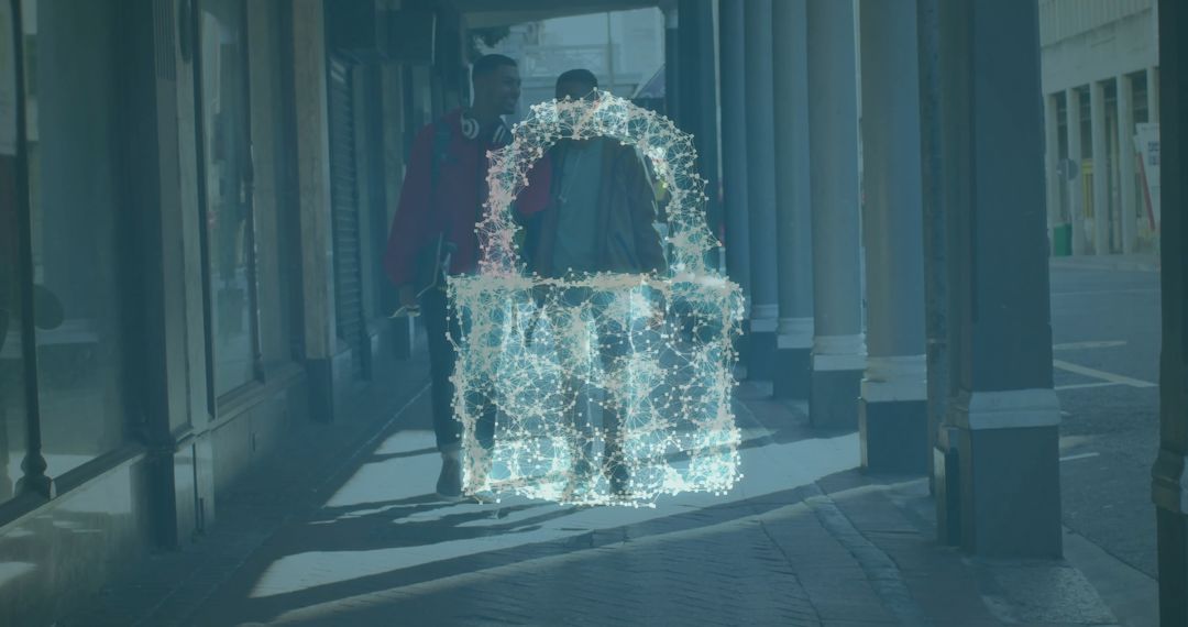 Digital Security Concept with Friends and Virtual Padlock Overlay