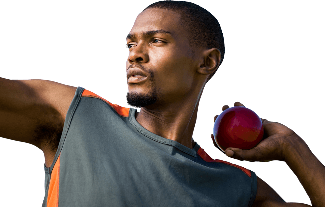 African American Athlete Practicing Shot Put Transparent Background