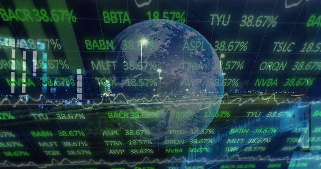Global Financial Data Overlay on Urban Nightscape