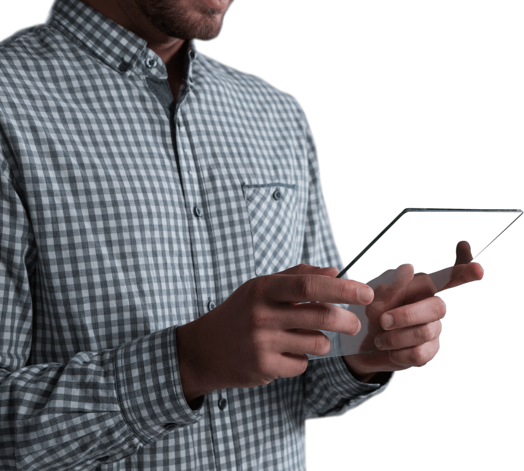 Transparent Glass Tablet in Hands of Businessman