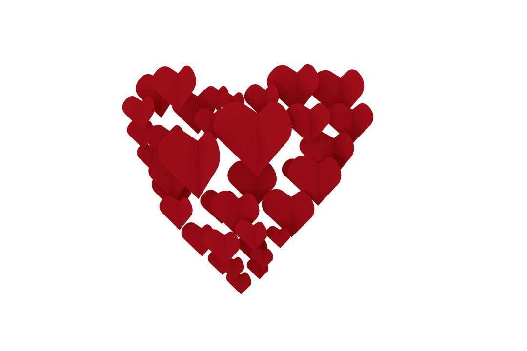 Transparent Cluster of Red Hearts for Love and Celebration Themes