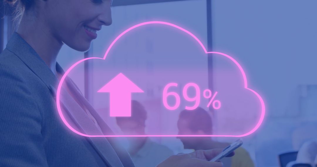 Businesswoman Engaging with Digital Cloud Data in Office Setting