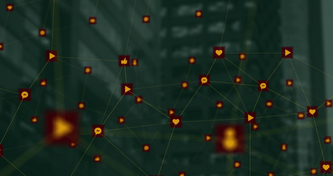 Digital Icons Connected in Modern Urban Environment