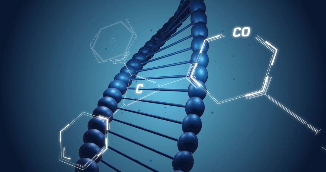 DNA Strand with Digital Elements Representing Data Processing