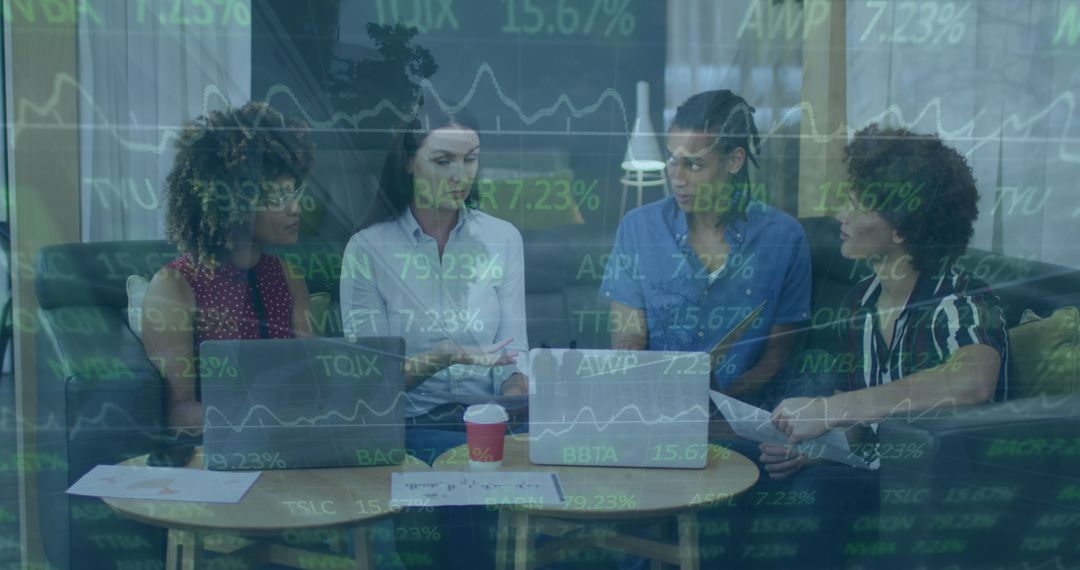 Diverse Team Analyzing Financial Statistics in Modern Office