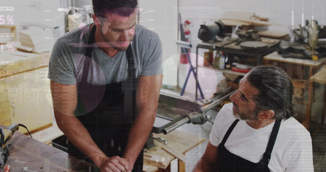 Two Carpentry Professionals with Overlayed Financial Graphs