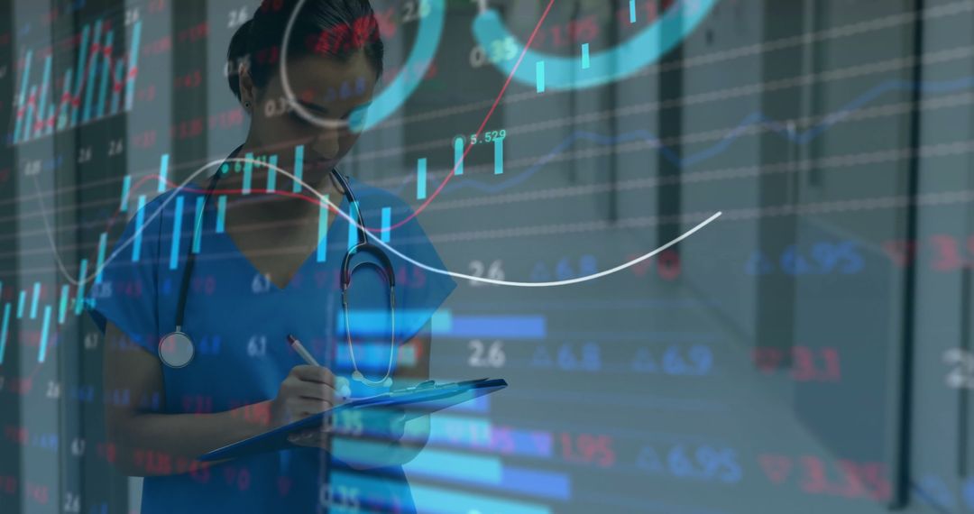 Clinician Analyzing Data with Advanced Technology