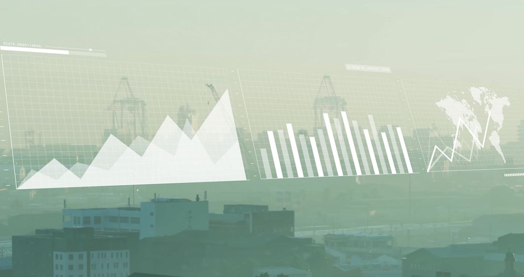 Financial Graphs Intersecting Cityscape Symbolizing Global Markets