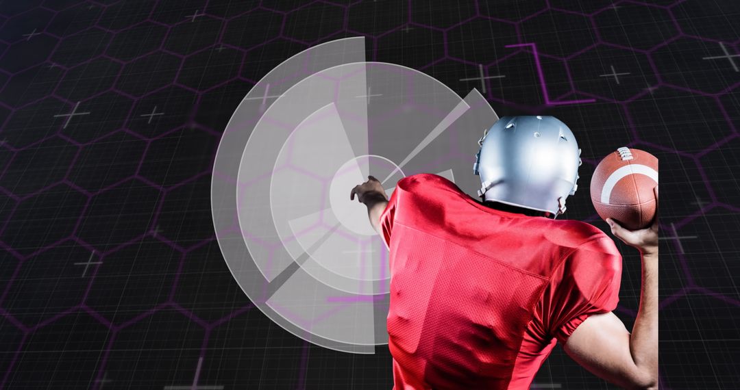 Futuristic American Football Player with Digital Analysis Interface