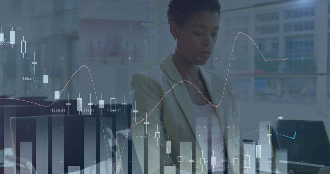 Professional Analyzing Financial Data with Graphs Overlay