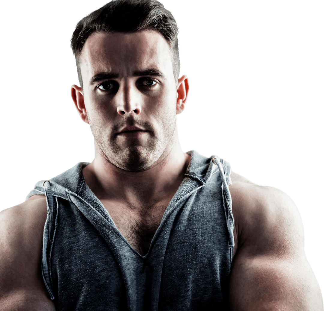 Muscular Male Bodybuilder in Strength Training Pose on Transparent Background