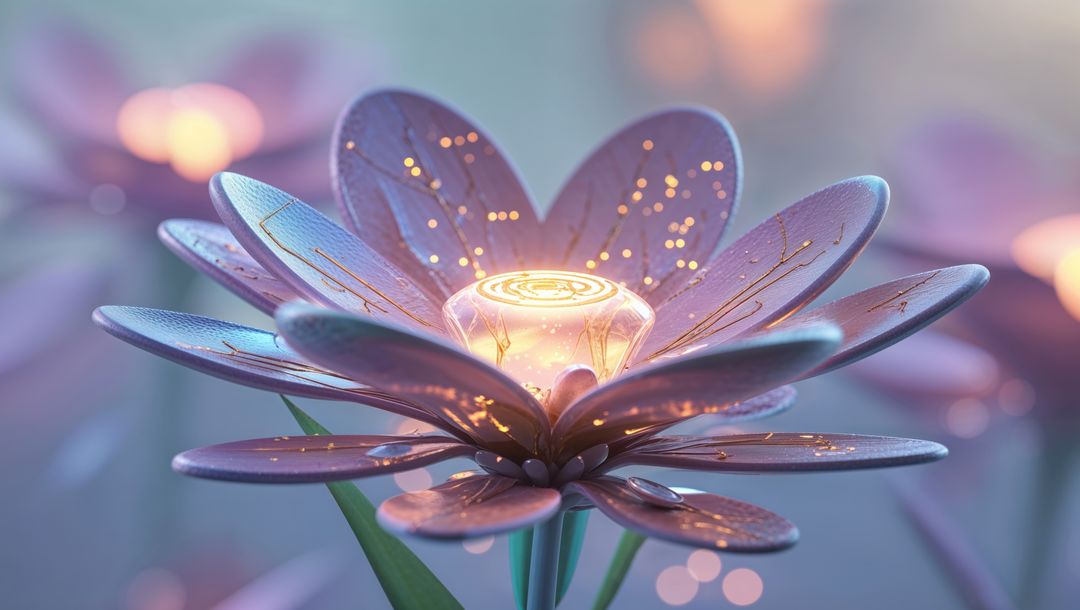 Futuristic Metallic Flower with Glowing Light Elements