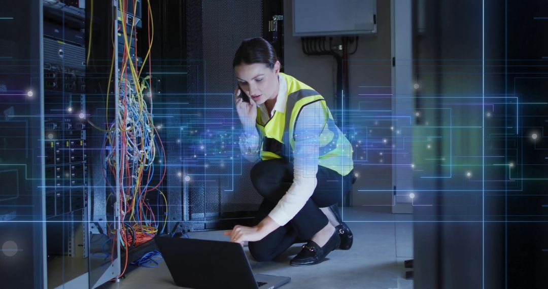 Female IT Engineer Managing Data in Server Room Concept