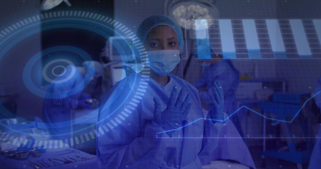 Innovative Surgeon Adjusting Gloves in High-Tech Surgical Environment