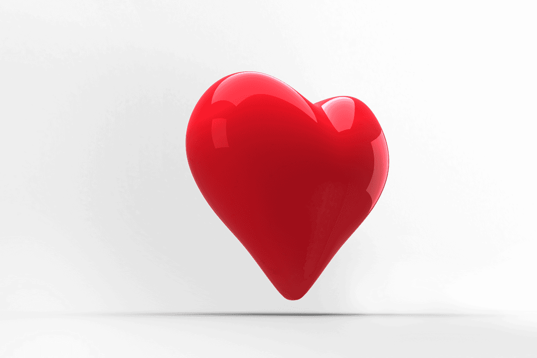 Glossy Red Heart Render on Transparent Background