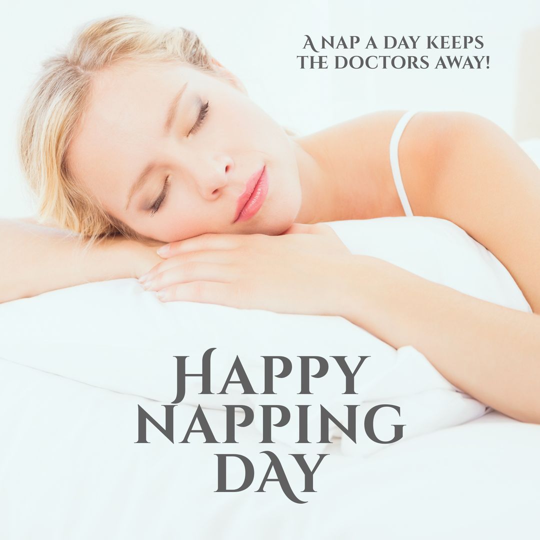Celebrating Happy Napping Day with Relaxed Resting Woman in Bed