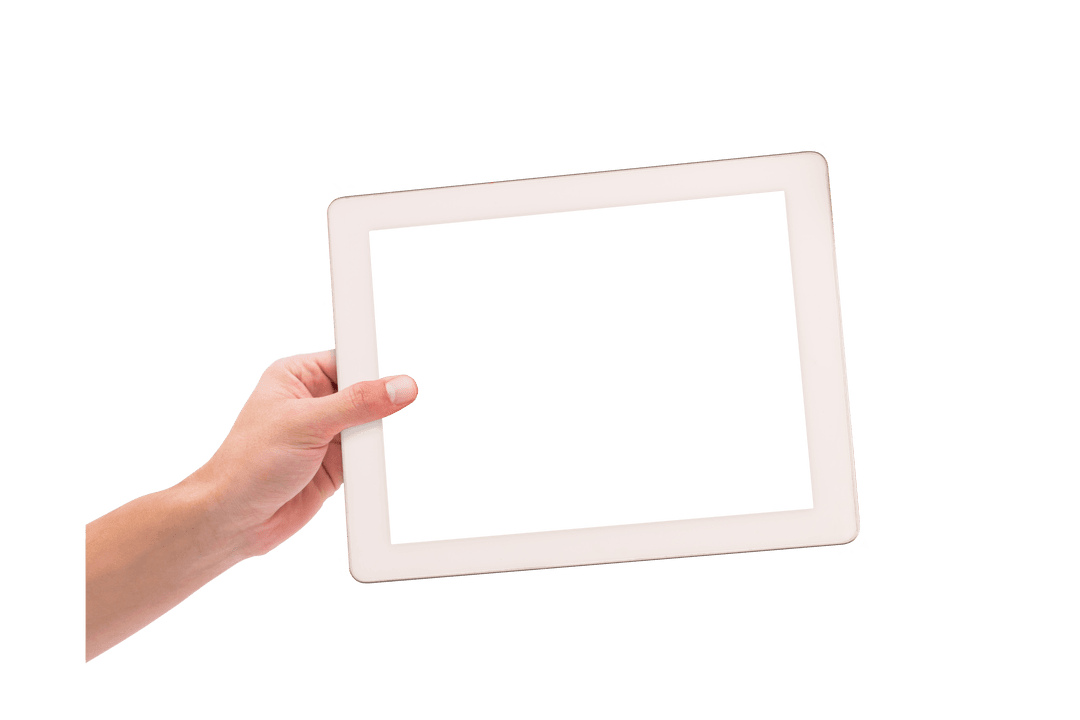 Caucasian Hand Holding Tablet on Transparent Background