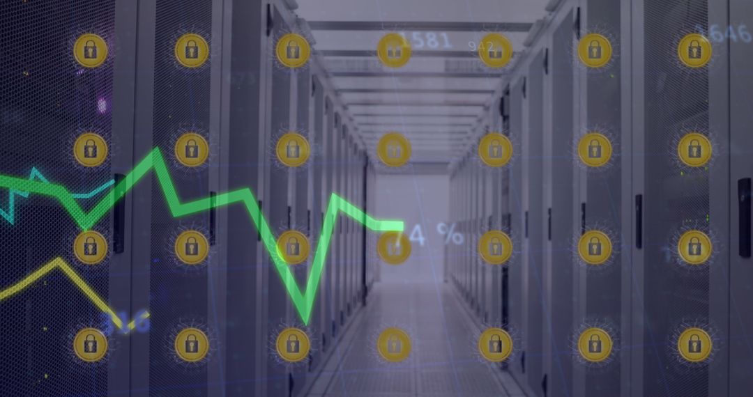 Digital Graphs and Security Icons in Data Center - Free Images, Stock Photos and Pictures on Pikwizard.com