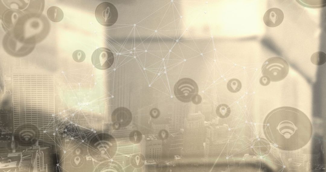 Smart City Network Concept with Tech Icons Overlay