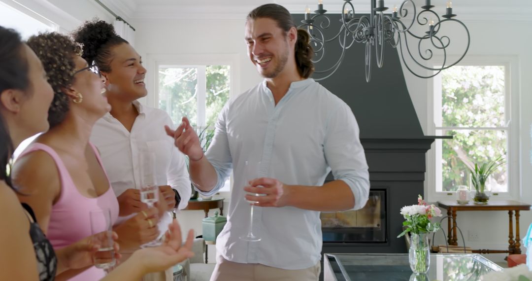 Elegant Indoor Wedding Reception with Guests Enjoying Drinks