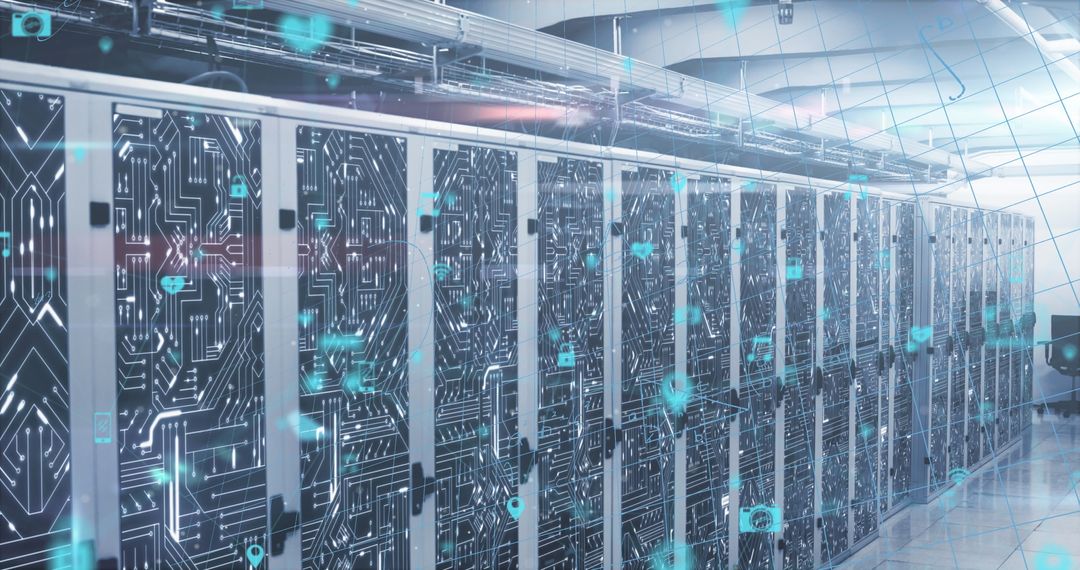 High-Tech Data Servers with Digital Overlay in Modern Data Center