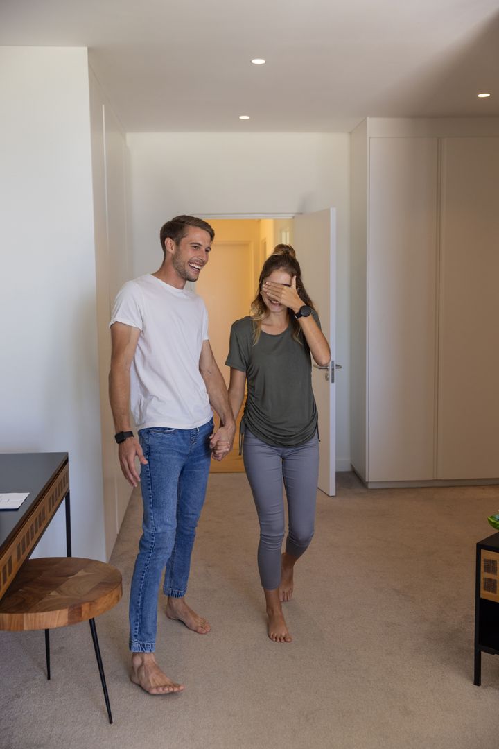 Romantic Couple Entering Modern Minimalistic Apartment