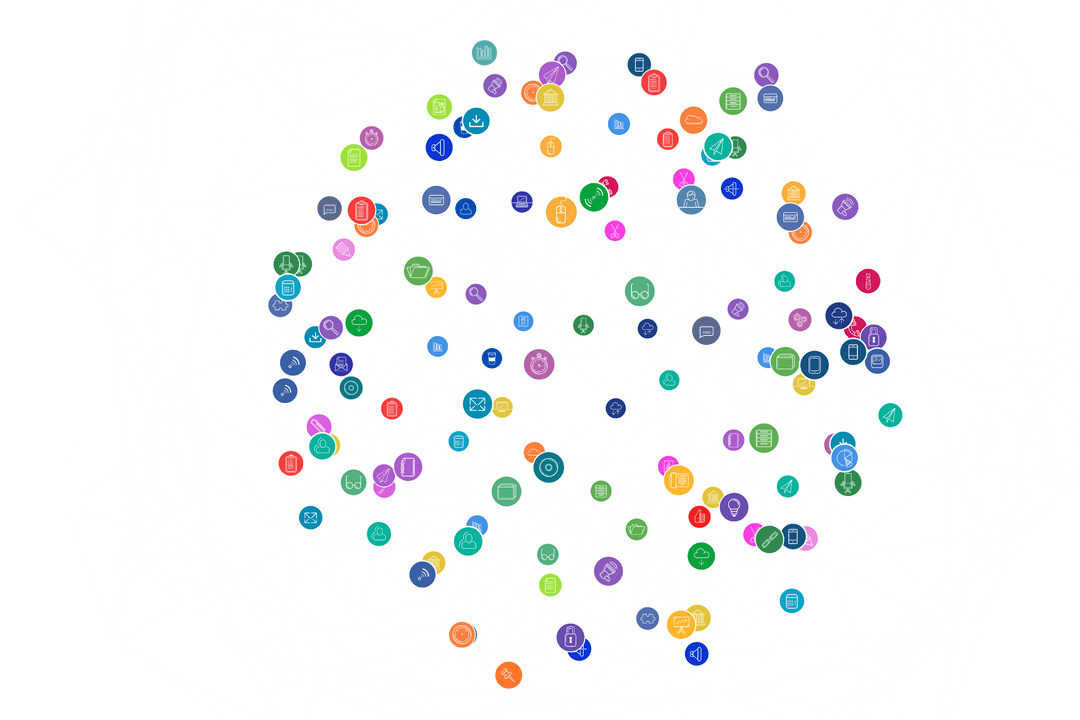 Connected Network of Colorful Media Icons on Transparent Background