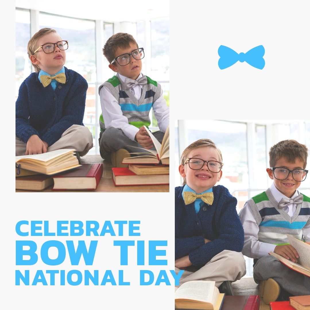 Collage of caucasian boys wearing bowties while studying at home and celebrate bow tie national day - Download Free Stock Templates Pikwizard.com